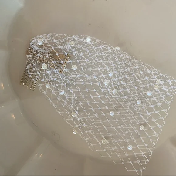 BHLDN Pearl-Embellished Ivory Birdcage Veil - Picture 4 of 5